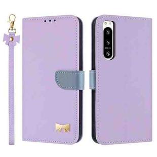 For Sony Xperia 5 IV Metal Bow Leather Phone Case with Hand Strap(Purple)