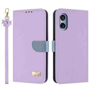 For Sony Xperia 5 V Metal Bow Leather Phone Case with Hand Strap(Purple)