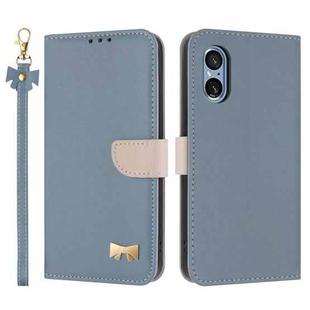 For Sony Xperia 5 V Metal Bow Leather Phone Case with Hand Strap(Light Blue)