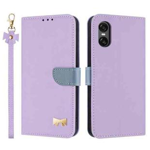 For Sony Xperia 5 VI Metal Bow Leather Phone Case with Hand Strap(Purple)