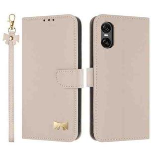 For Sony Xperia 5 VI Metal Bow Leather Phone Case with Hand Strap(Apricot)