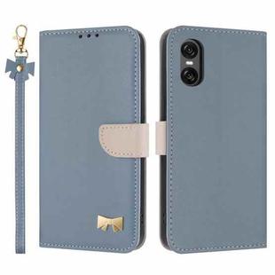 For Sony Xperia 5 VI Metal Bow Leather Phone Case with Hand Strap(Light Blue)