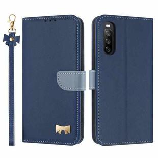For Sony Xperia 10 V Metal Bow Leather Phone Case with Hand Strap(Dark Blue)