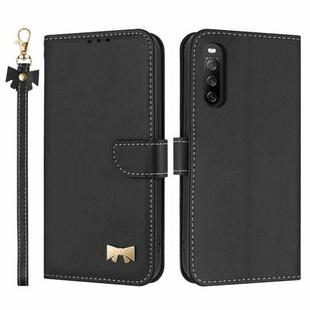For Sony Xperia 10 V Metal Bow Leather Phone Case with Hand Strap(Black)