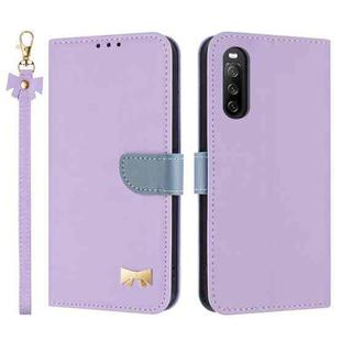 For Sony Xperia 10 V Metal Bow Leather Phone Case with Hand Strap(Purple)