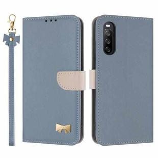 For Sony Xperia 10 V Metal Bow Leather Phone Case with Hand Strap(Light Blue)