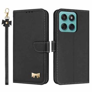 For Motorola Edge 60 / 60 Fusion Metal Bow Leather Phone Case with Hand Strap(Black)