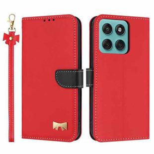 For Motorola Edge 60 Pro Metal Bow Leather Phone Case with Hand Strap(Red)