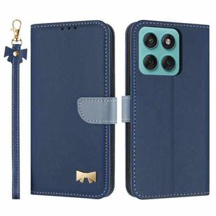 For Motorola Edge 60 Pro Metal Bow Leather Phone Case with Hand Strap(Dark Blue)
