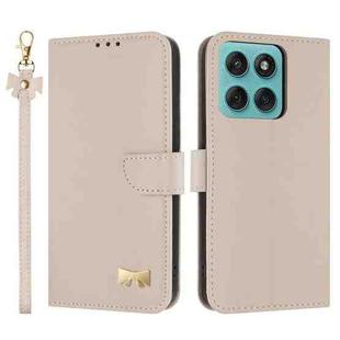 For Motorola Edge 60 Pro Metal Bow Leather Phone Case with Hand Strap(Apricot)