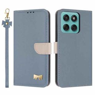 For Motorola Edge 60 Pro Metal Bow Leather Phone Case with Hand Strap(Light Blue)