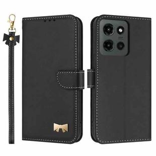 For Motorola Moto G 5G 2025 Metal Bow Leather Phone Case with Hand Strap(Black)