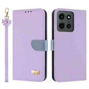 For Motorola Moto G 5G 2025 Metal Bow Leather Phone Case with Hand Strap(Purple)