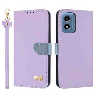 For Motorola Moto G Play 2024 Metal Bow Leather Phone Case with Hand Strap(Purple)