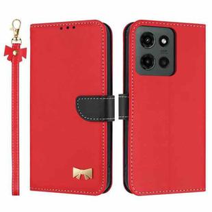 For Motorola Moto G Power 2025 Metal Bow Leather Phone Case with Hand Strap(Red)