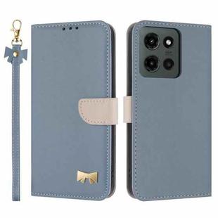 For Motorola Moto G Power 2025 Metal Bow Leather Phone Case with Hand Strap(Light Blue)