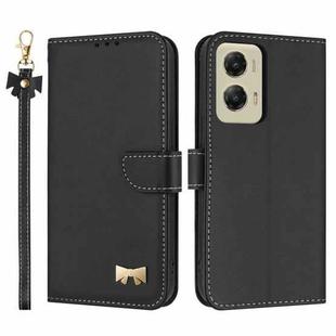 For Motorola Moto G Stylus 5G 2024 Metal Bow Leather Phone Case with Hand Strap(Black)