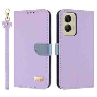 For Motorola Moto G Stylus 5G 2024 Metal Bow Leather Phone Case with Hand Strap(Purple)