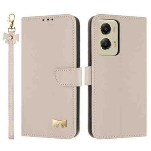 For Motorola Moto G Stylus 5G 2024 Metal Bow Leather Phone Case with Hand Strap(Apricot)