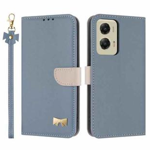 For Motorola Moto G Stylus 5G 2024 Metal Bow Leather Phone Case with Hand Strap(Light Blue)