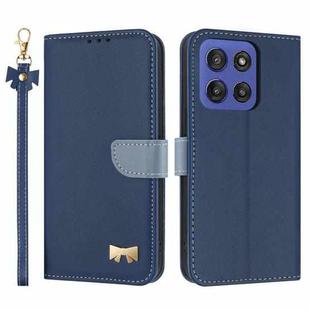 For Motorola Moto G Stylus 5G 2025 Metal Bow Leather Phone Case with Hand Strap(Dark Blue)