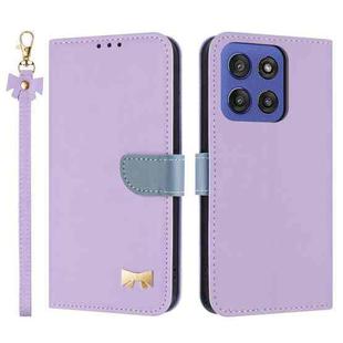 For Motorola Moto G Stylus 5G 2025 Metal Bow Leather Phone Case with Hand Strap(Purple)
