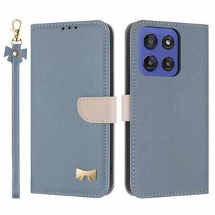 For Motorola Moto G Stylus 5G 2025 Metal Bow Leather Phone Case with Hand Strap(Light Blue)