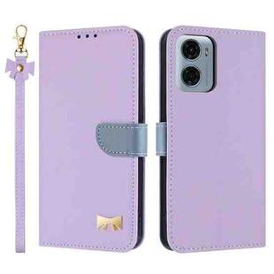 For Motorola Moto G05 / E15 Metal Bow Leather Phone Case with Hand Strap(Purple)