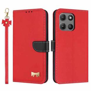 For Motorola Moto G15 / G15 Power Metal Bow Leather Phone Case with Hand Strap(Red)
