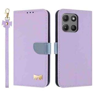 For Motorola Moto G15 / G15 Power Metal Bow Leather Phone Case with Hand Strap(Purple)