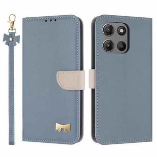 For Motorola Moto G15 / G15 Power Metal Bow Leather Phone Case with Hand Strap(Light Blue)