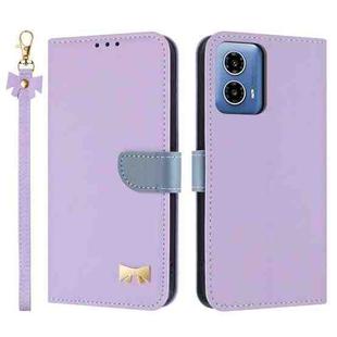 For Motorola Moto G34 Global / G45 Metal Bow Leather Phone Case with Hand Strap(Purple)