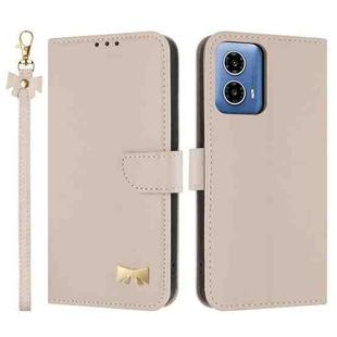 For Motorola Moto G34 Global / G45 Metal Bow Leather Phone Case with Hand Strap(Apricot)