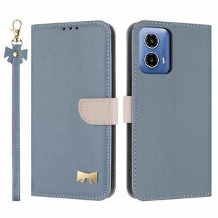 For Motorola Moto G34 Global / G45 Metal Bow Leather Phone Case with Hand Strap(Light Blue)