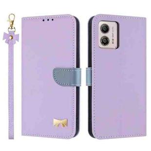 For Motorola Moto G73 5G Metal Bow Leather Phone Case with Hand Strap(Purple)