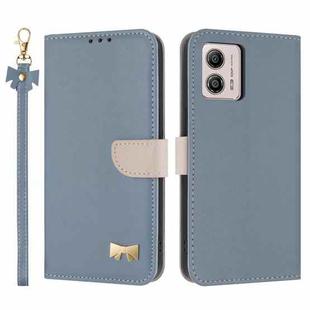 For Motorola Moto G73 5G Metal Bow Leather Phone Case with Hand Strap(Light Blue)