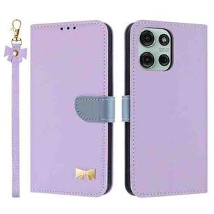 For Motorola Moto G75 5G Metal Bow Leather Phone Case with Hand Strap(Purple)