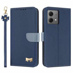 For Motorola Moto G84 5G Metal Bow Leather Phone Case with Hand Strap(Dark Blue)