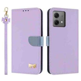 For Motorola Moto G84 5G Metal Bow Leather Phone Case with Hand Strap(Purple)
