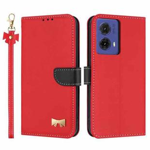 For Motorola Moto G85 5G Metal Bow Leather Phone Case with Hand Strap(Red)