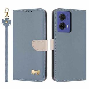 For Motorola Moto G85 5G Metal Bow Leather Phone Case with Hand Strap(Light Blue)