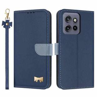 For Motorola Moto G56 5G Metal Bow Leather Phone Case with Hand Strap(Dark Blue)
