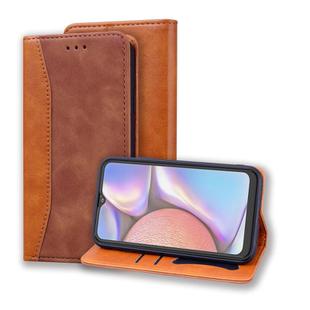 For Samsung Galaxy A10s Business Stitching Horizontal Flip Leather Case with Double Folding & Bracket & Card Slots & Photo Frame & Wallet(Brown)