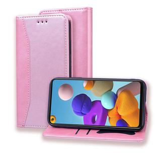 For Samsung Galaxy A21s Business Stitching Horizontal Flip Leather Case with Double Folding & Bracket & Card Slots & Photo Frame & Wallet(Rose Gold)