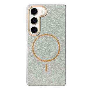 For Samsung Galaxy S22 5G Thin Circle MagSafe Litchi Grain TPU Phone Case(Grey Orange)