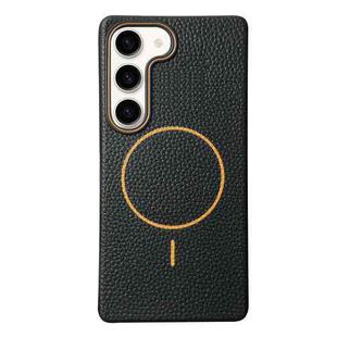 For Samsung Galaxy S22+ 5G Thin Circle MagSafe Litchi Grain TPU Phone Case(Black Orange)