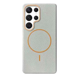 For Samsung Galaxy S22 Ultra 5G Thin Circle MagSafe Litchi Grain TPU Phone Case(Grey Orange)
