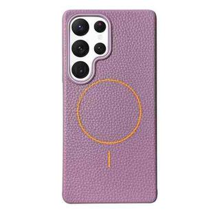 For Samsung Galaxy S22 Ultra 5G Thin Circle MagSafe Litchi Grain TPU Phone Case(Purple Orange)