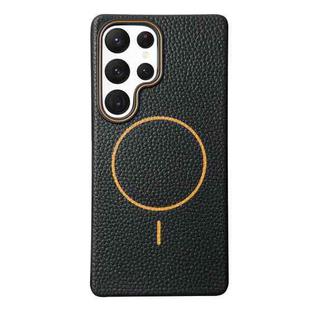 For Samsung Galaxy S22 Ultra 5G Thin Circle MagSafe Litchi Grain TPU Phone Case(Black Orange)