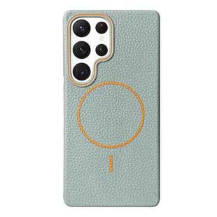 For Samsung Galaxy S22 Ultra 5G Thin Circle MagSafe Litchi Grain TPU Phone Case(Blue Orange)
